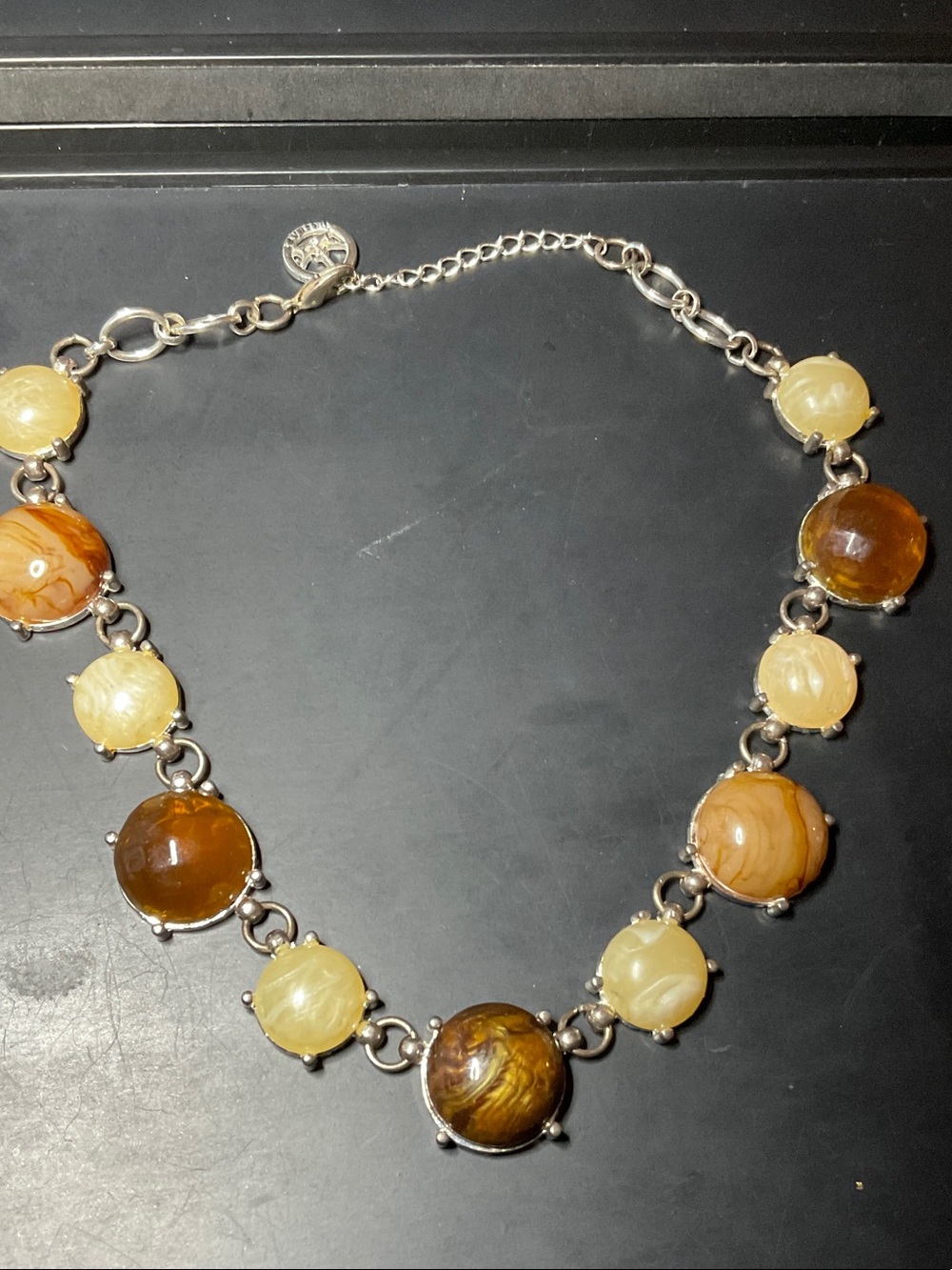 Trifari Amber and Cream Round Stone Necklace